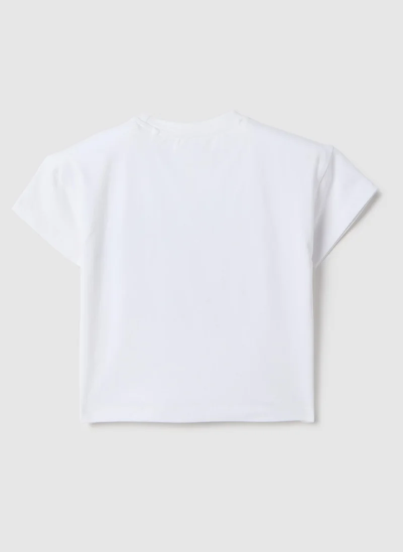 Ovs OVS White Stretch Cotton Girl'S T-Shirt, Regular Fit With Print